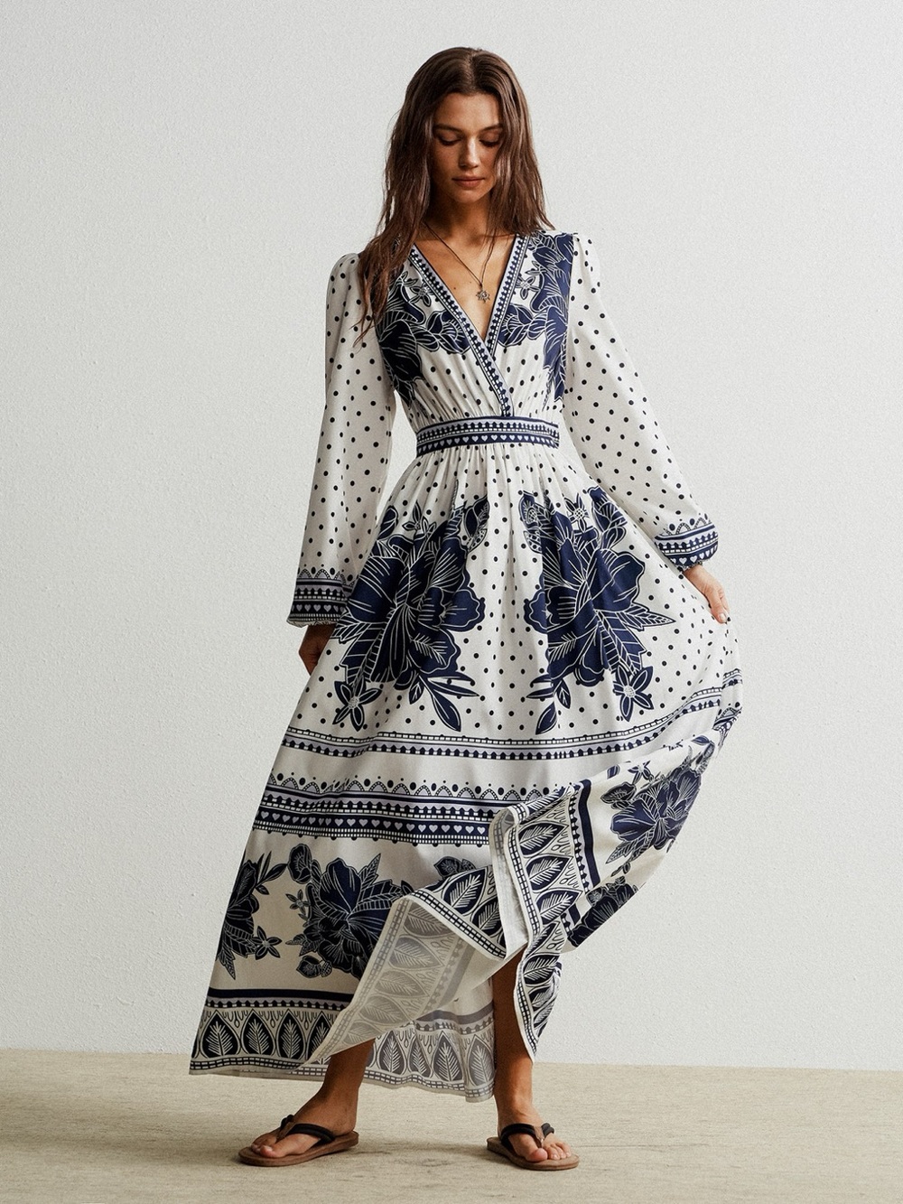 Floral Print Long Sleeve Maxi Dress
